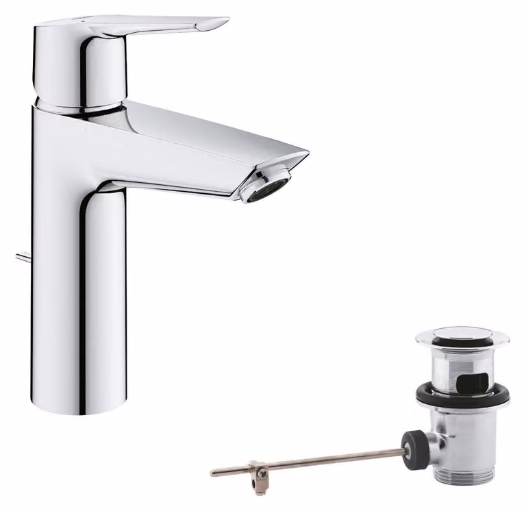 Miscelatore per lavabo con gruppo di scarico, cromo, dimensione M, a risparmio idrico