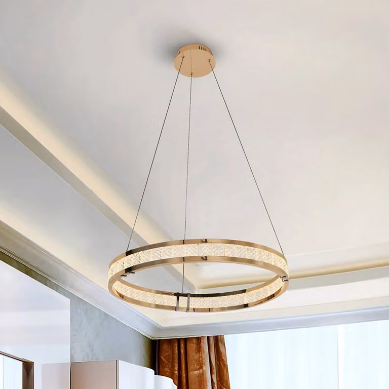 Schuller Valencia Lampada LED a sospensione Lorian, color oro, Ø 60 cm, metallo dimmerabile, Ottone / Oro, Soggiorno / Sala da pranzo, Alluminio