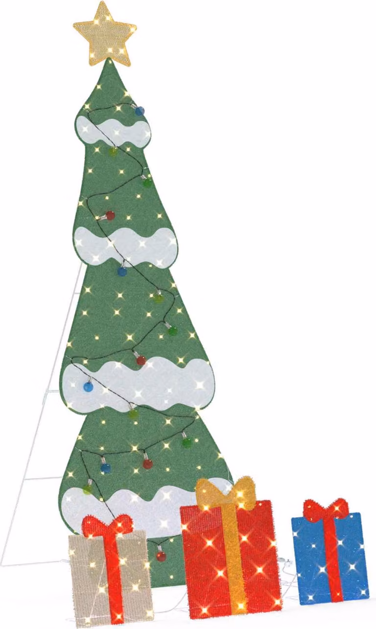 Albero di Natale Illuminato con 3 Scatole Regalo 2D Bianco Caldo