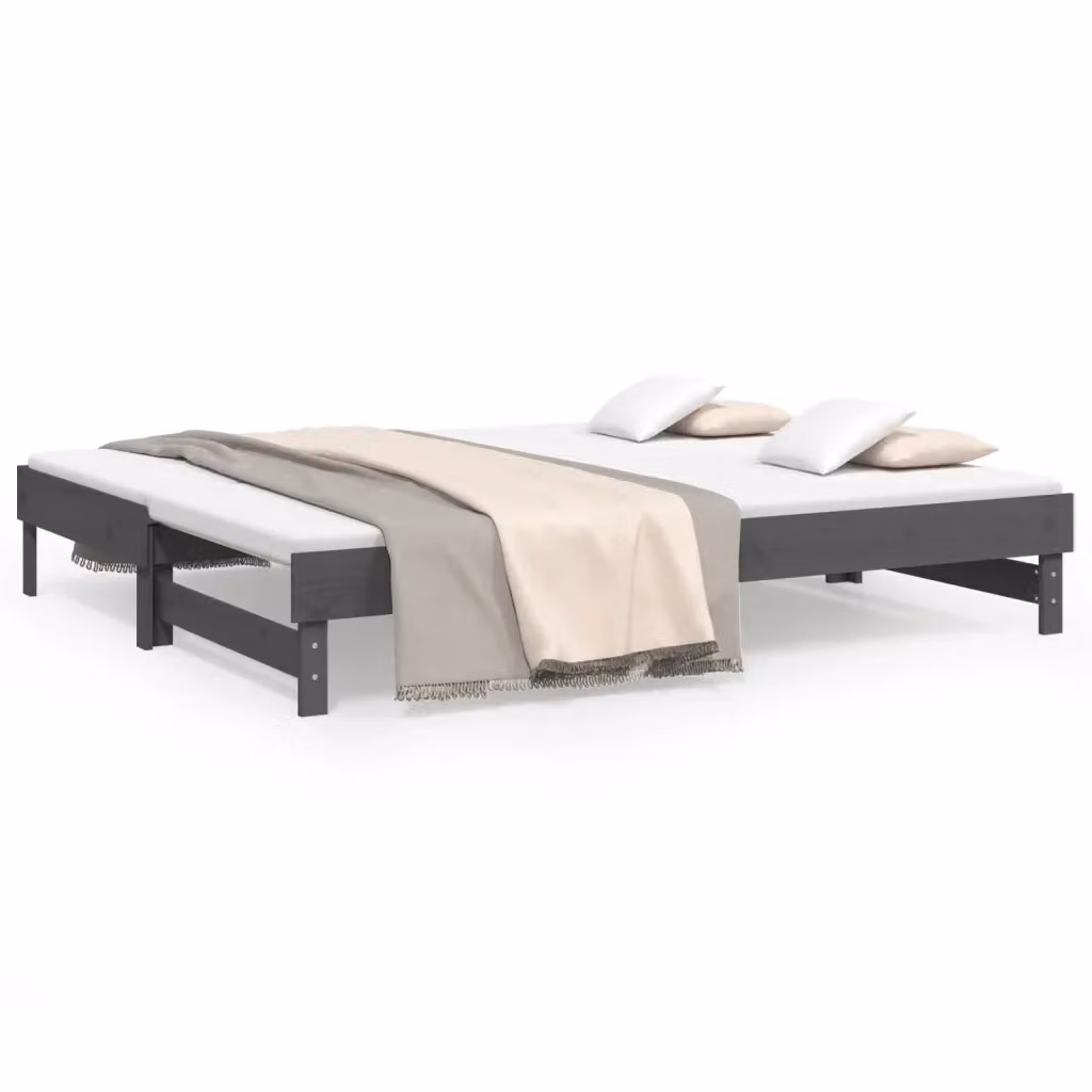 Dormeuse estraibile vidaXL in legno massello di pino e tessuto grigio, L/P: 200 x 100 cm – 2