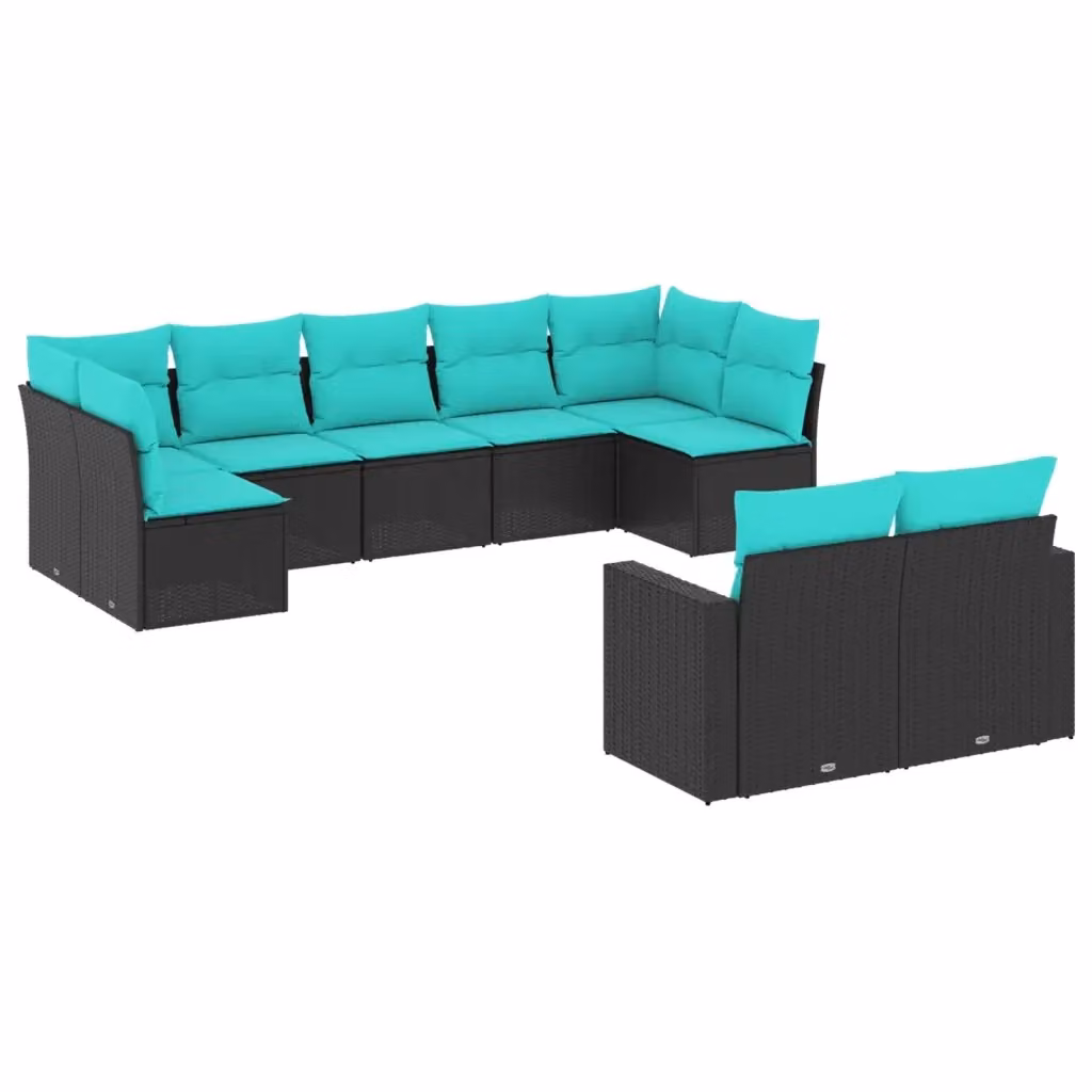 Set di divani da giardino vidaXL 9 pz con cuscini in polyrattan e struttura in acciaio nero – 2