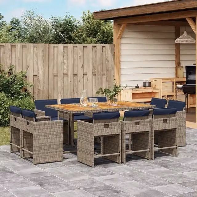 Set da pranzo da giardino da 11 pz con Cuscini Grigio 3277984