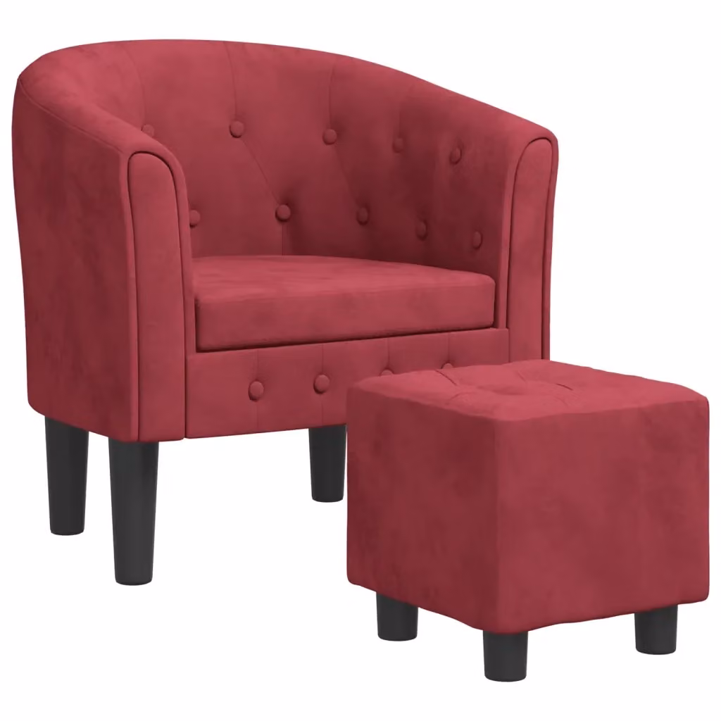Divano Sedia-Poltrona Cabriolet con Poggiapiedi in Velluto Rosso Vino con Braccioli e Design Moderno – 2