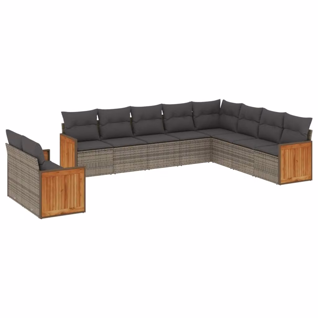 Set Divano da Giardino 10 pz con Cuscini Grigio in Polyrattan