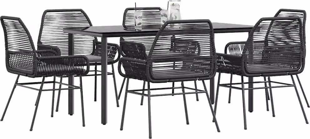 Maison Exclusive - Set Pranzo da Giardino 7 pz Nero con Cuscini Polyrattan Vetro