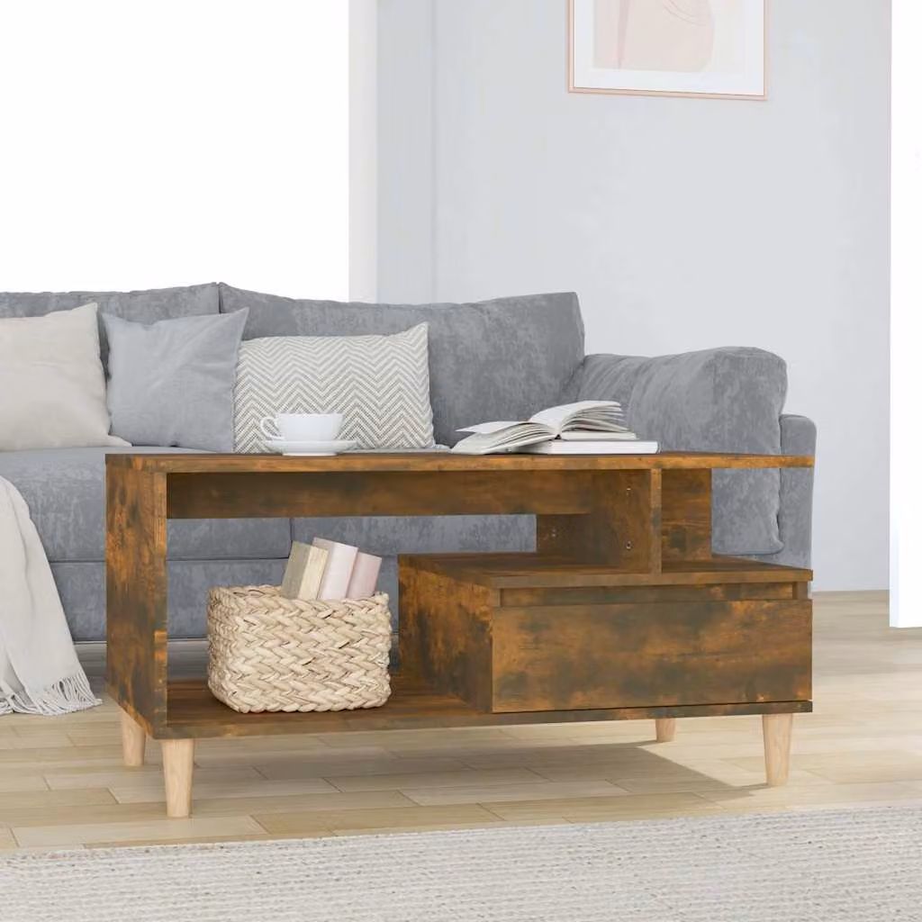 vidaXL Tavolino da Salotto in Legno Multistrato e MDF, Colore Marrone, L 90 cm x P 49 cm x H 45 cm