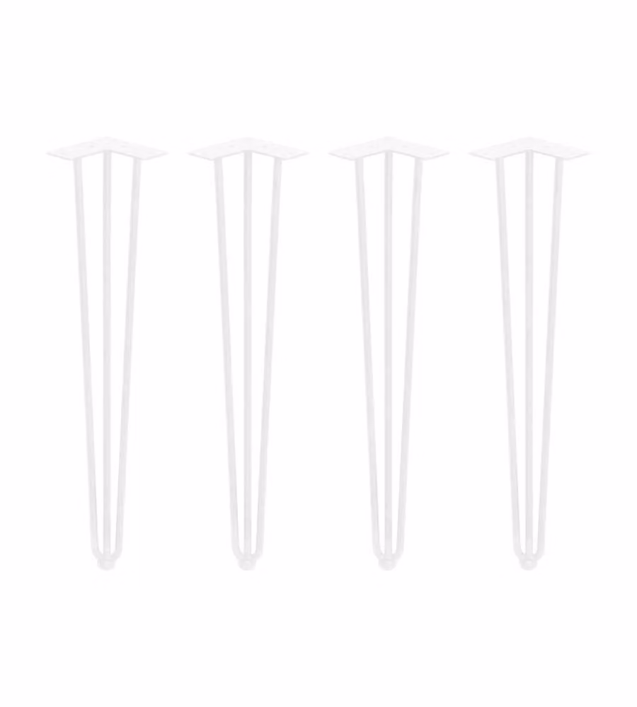 Set di quattro gambe a Hairpin con 3 aste da tavolo, altezza 710 mm, verniciate di bianco