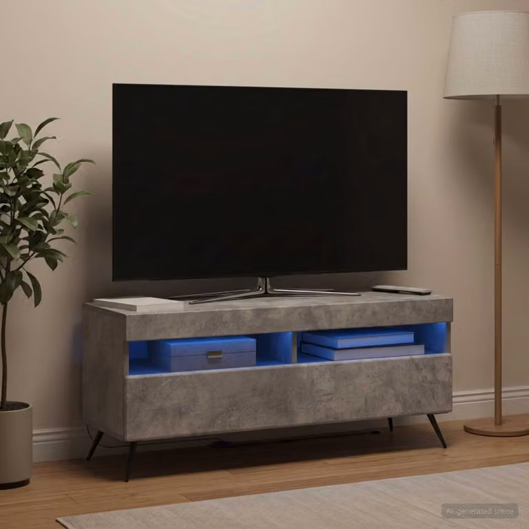 Mobile TV LED vidaXL in stile moderno, Grigio Cemento e Legno, con illuminazione integrata