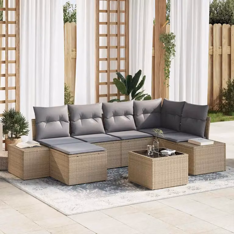 Set Divano da Giardino vidaXL 6 pz in Polyrattan con Cuscini Beige e Grigio