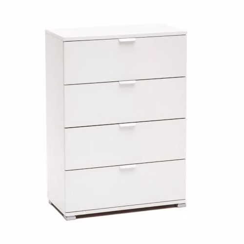 Cassettiera 4 Cassetti Bianca 60x38x85 h cm in Truciolare bilaminato Bianco