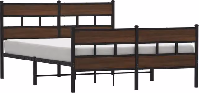 Letto matrimoniale | Letto per adulti | Giroletto senza Materaso in Metallo Rovere Marrone 150x200 cm