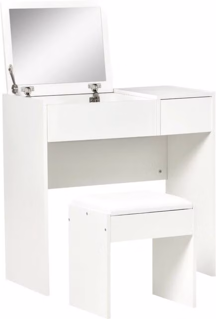 Toeletta da trucco Xylo con specchio e sgabello in MDF bianco L/P/H: 80 x 40 x 79 cm