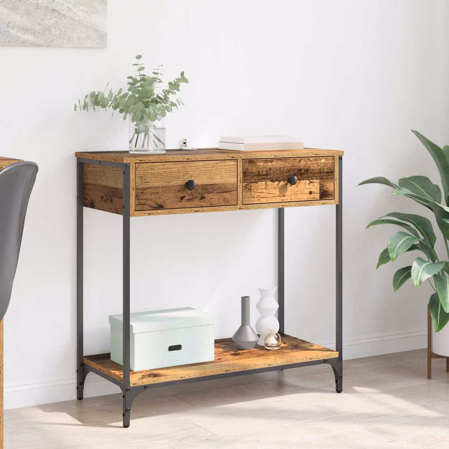 vidaXL Tavolo consolle in stile industriale color marrone, L/P/H: 75 x 34,5 x 75 cm