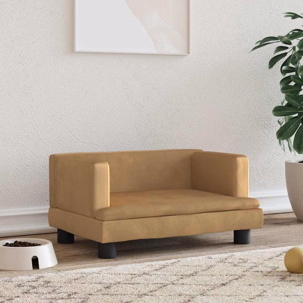 vidaXL Lettino per Cani in Velluto Marrone e Beige con Struttura in Legno L: 60 cm, P: 40 cm, H: 30 cm