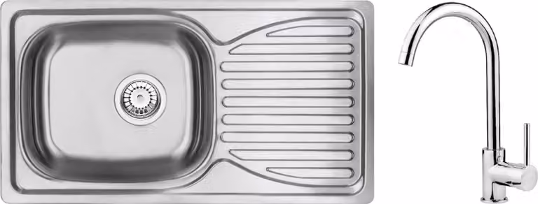 Steel sink with 1-bowl faucet with drainer