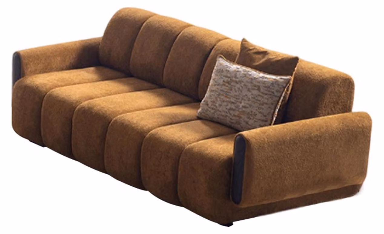 Stilvoller Brauner 3-Sitzer Luxuriöse Wohnzimmer Textilcouch Möbel