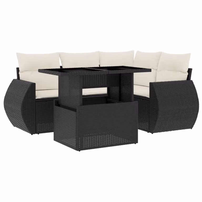 Set Divani da Giardino 5 pz con Cuscini in Polyrattan Nero