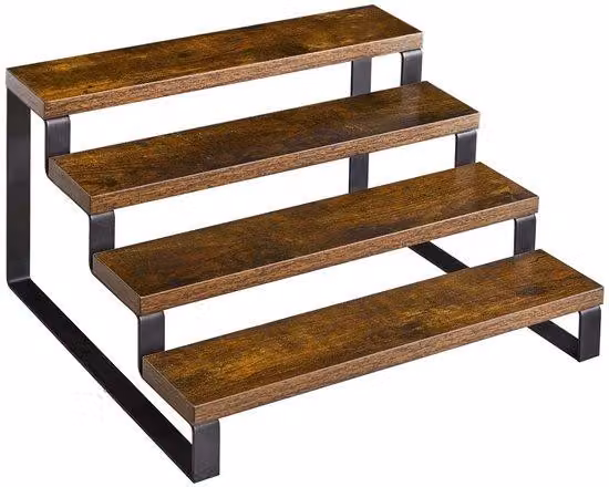 Ibenzoa® Scaffale per erbe aromatiche, 4 livelli – Scaffale per cucina e bagno in pannello di particelle di legno con rinforzo in ferro, color marrone retrò / nero opaco, soluzione salvaspazio per la conservazione