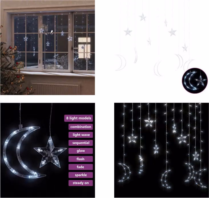 vidaXL Luci di fata stella e luna telecomando 138 LED bianco freddo - luci di fata - luci di fata - starlight - starlights