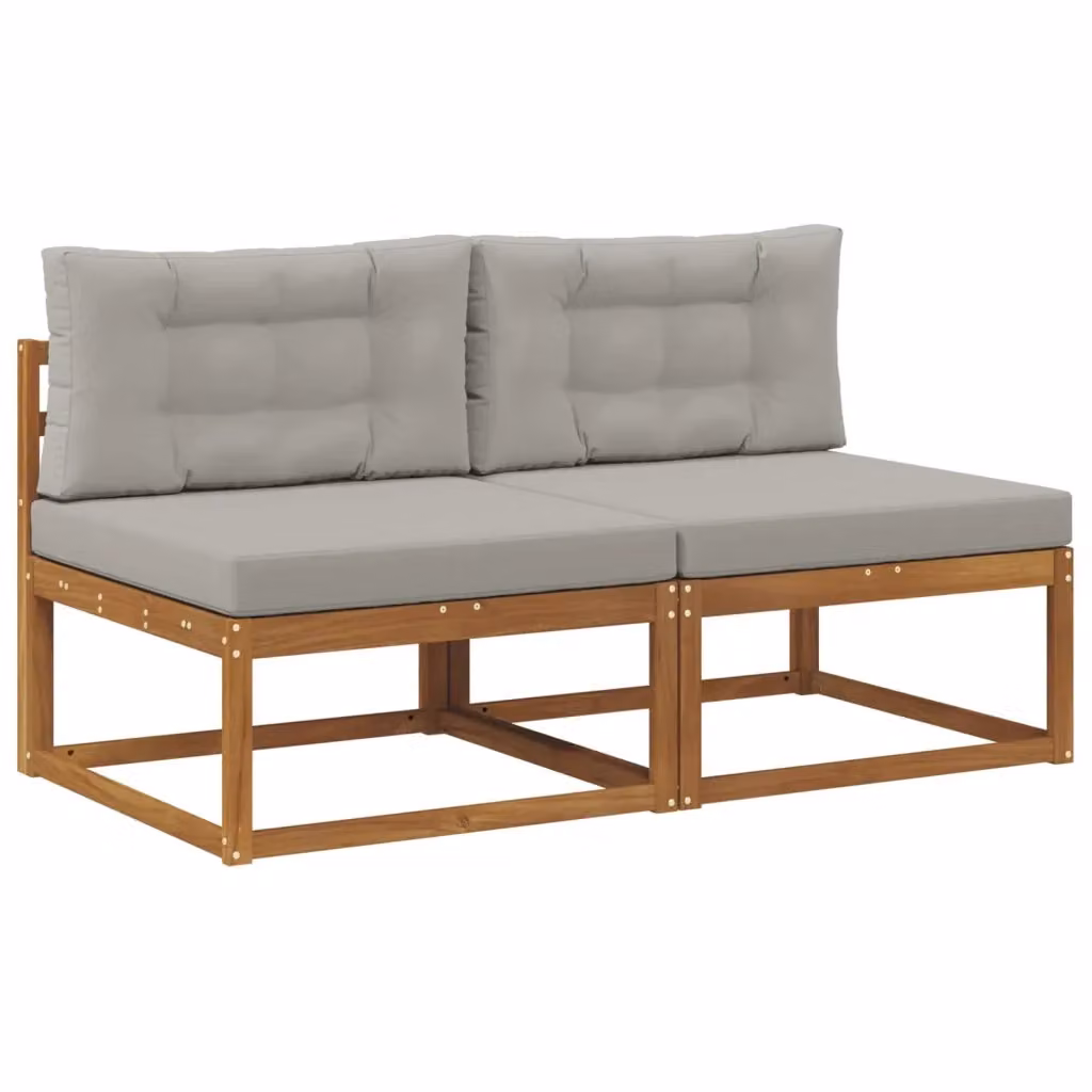 Set di 2 pezzi divano centrale da esterno vidaXL in legno di acacia con cuscini in tessuto marrone e grigio – 2