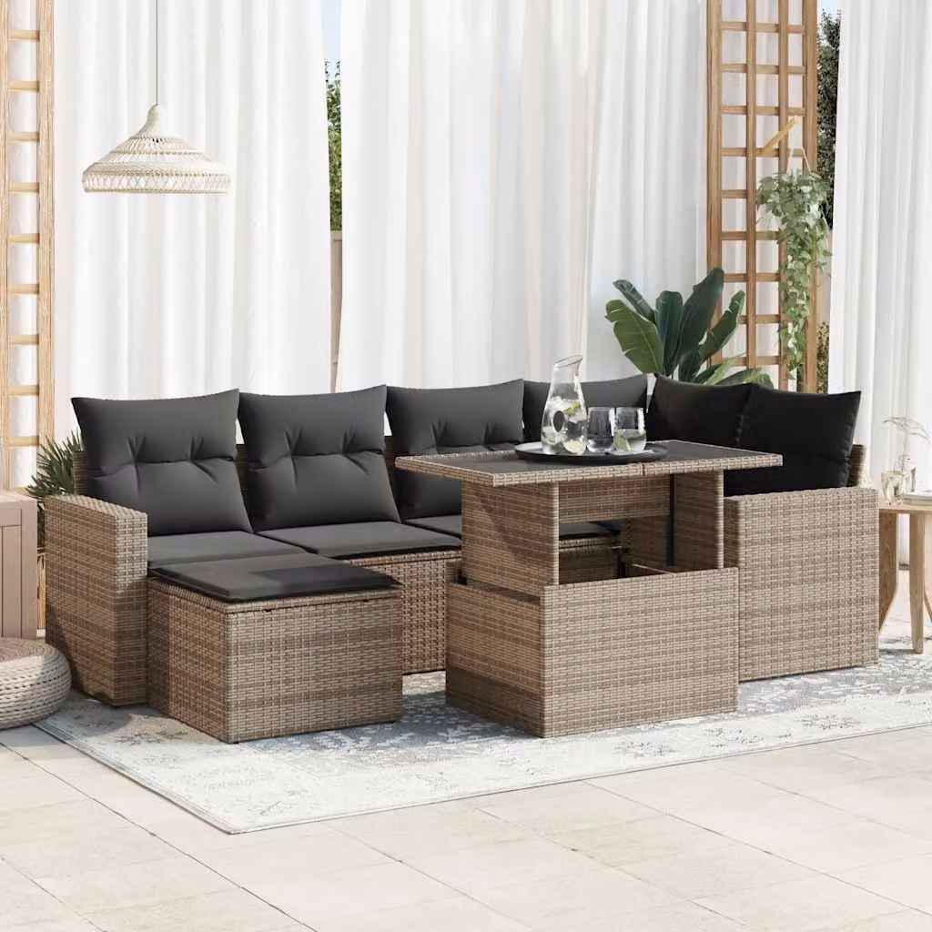 Maison Exclusive - Set da giardino 7 pezzi con cuscini in polyrattan grigio