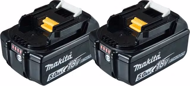 Set di 2 batterie Li-Ion Makita 18 V 5.0 Ah BL1850B con indicatore di carica, colore nero