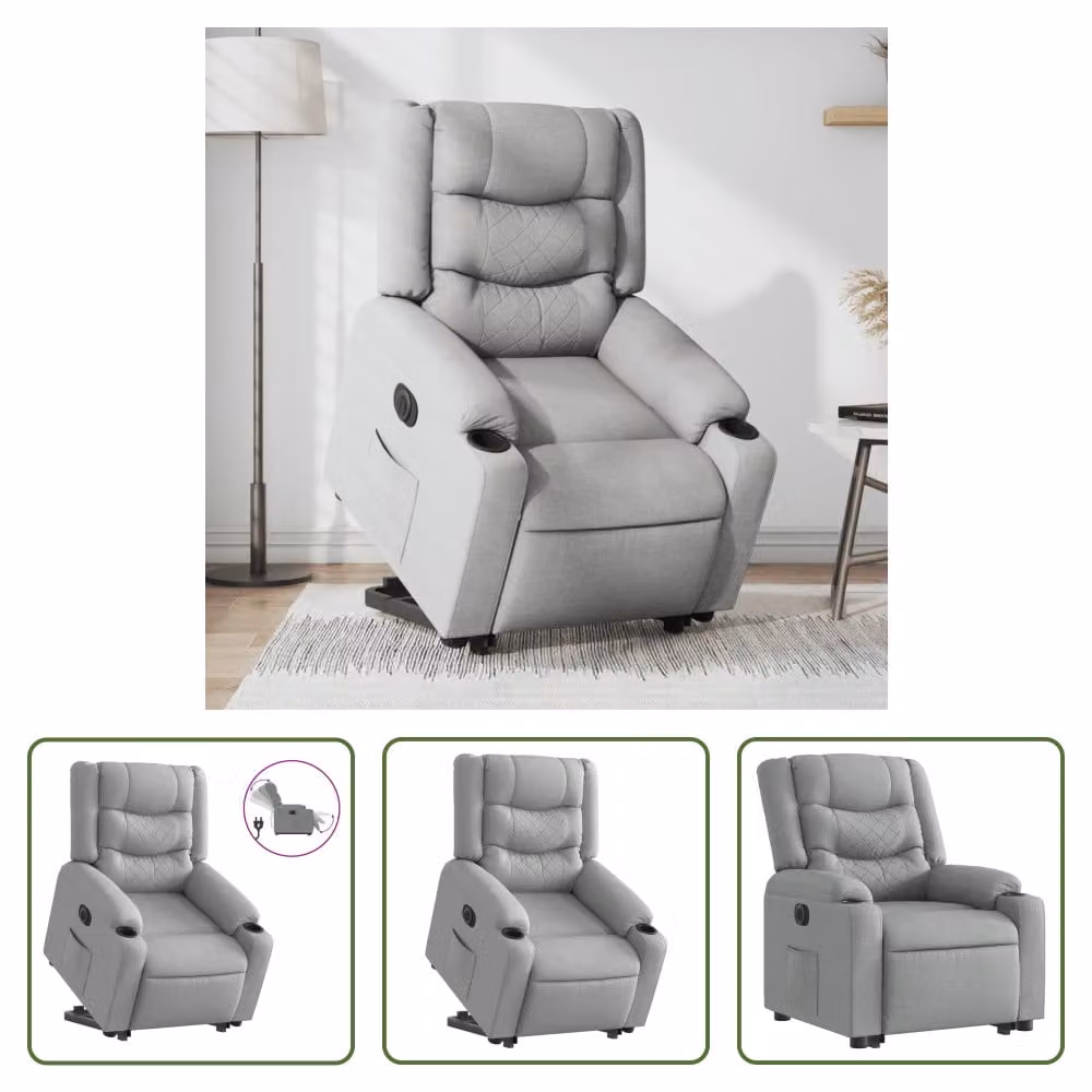 The Living Store Poltrona relax con supporto elettrico in tessuto grigio chiaro