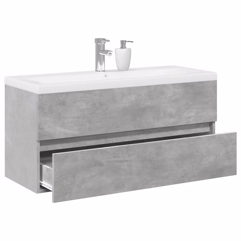 Set di mobili da bagno vidaXL 2 pezzi in legno multistrato grigio e bianco con pensile e mobile lavabo sospeso