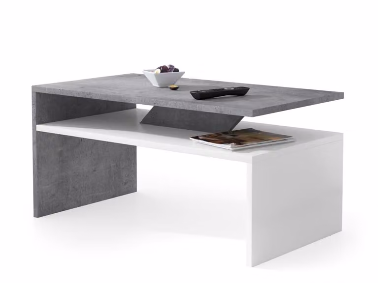 All4All, tavolino basso Pico, ideale come tavolino da caffè, tavolino per il soggiorno o tavolino da divano, con vano portaoggetti, dimensioni 90x50 cm, modello 05, realizzato in cemento e verniciato di bianco