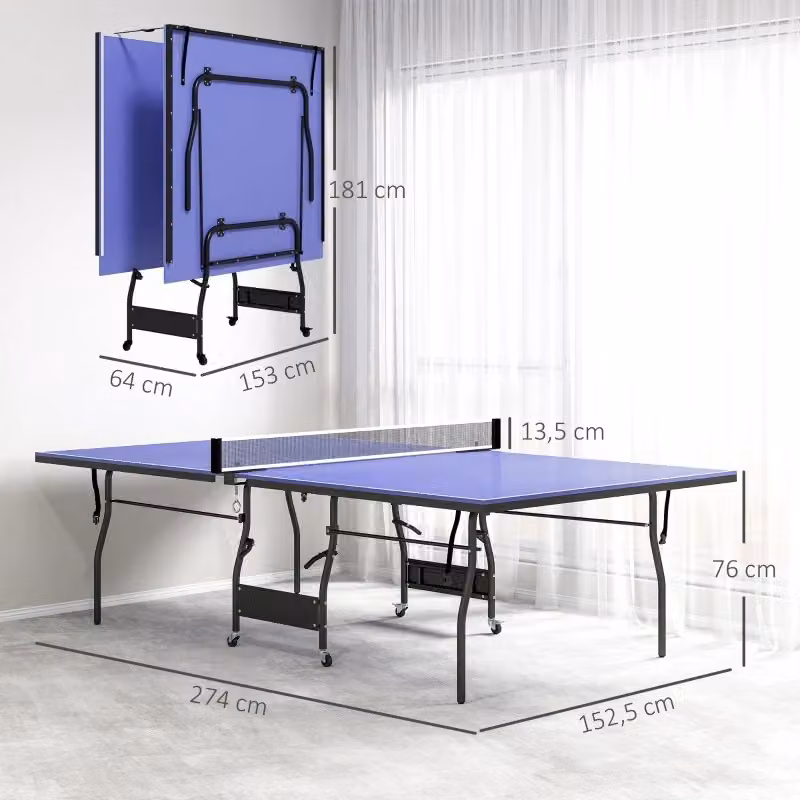 Tavolo da Ping Pong Pieghevole REDOM Blu con Ruote L: 274 cm, P: 152,5 cm, H: 76 cm – 2
