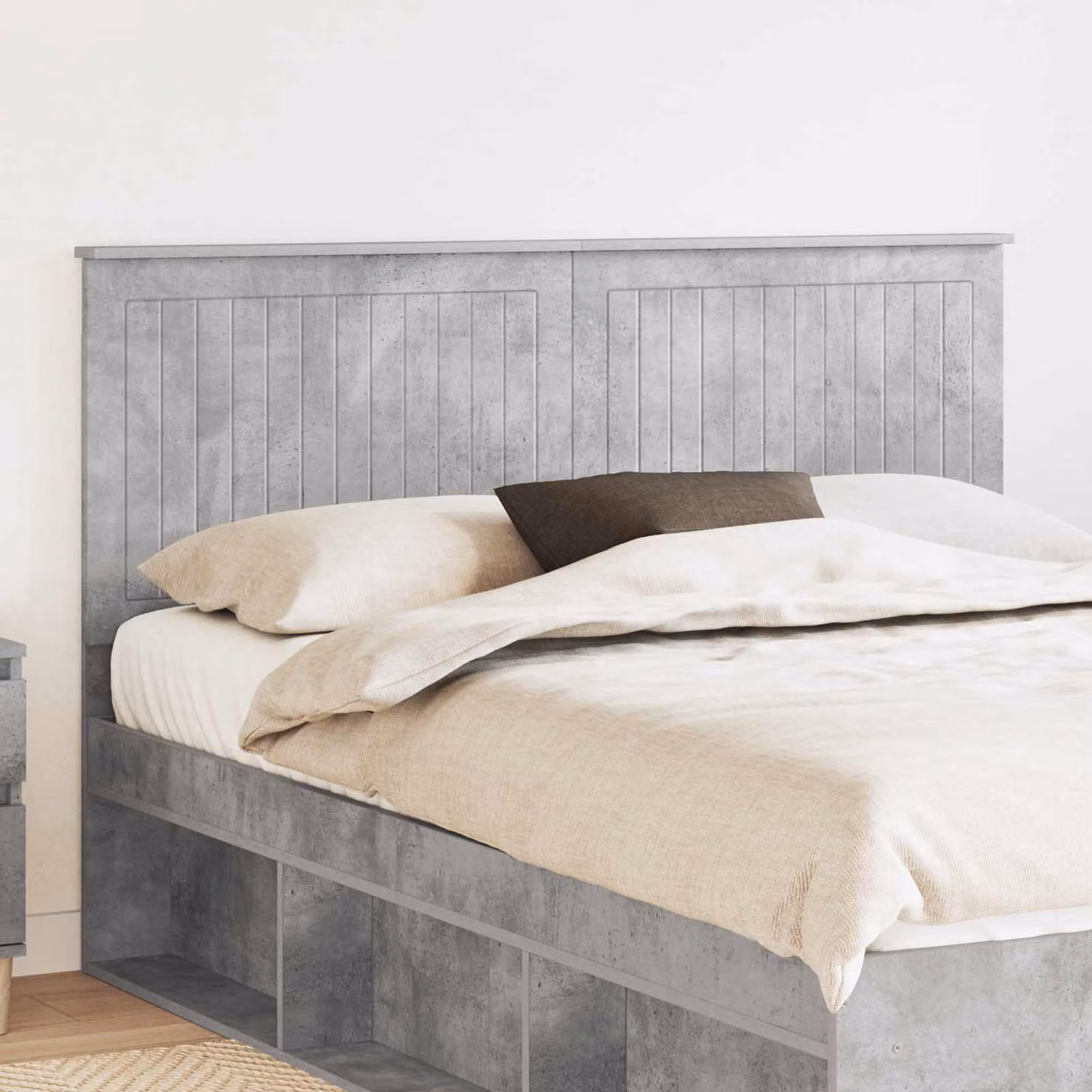 Testiera per letto moderna vidaXL in legno ingegnerizzato grigio cemento con scomparti laterali