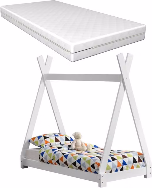 Letto per bambini neu.haus in legno di pino bianco con materasso in schiuma fredda e fodera rimovibile Öko-Tex Standard 100 L/P: 140 x 70 cm – 1