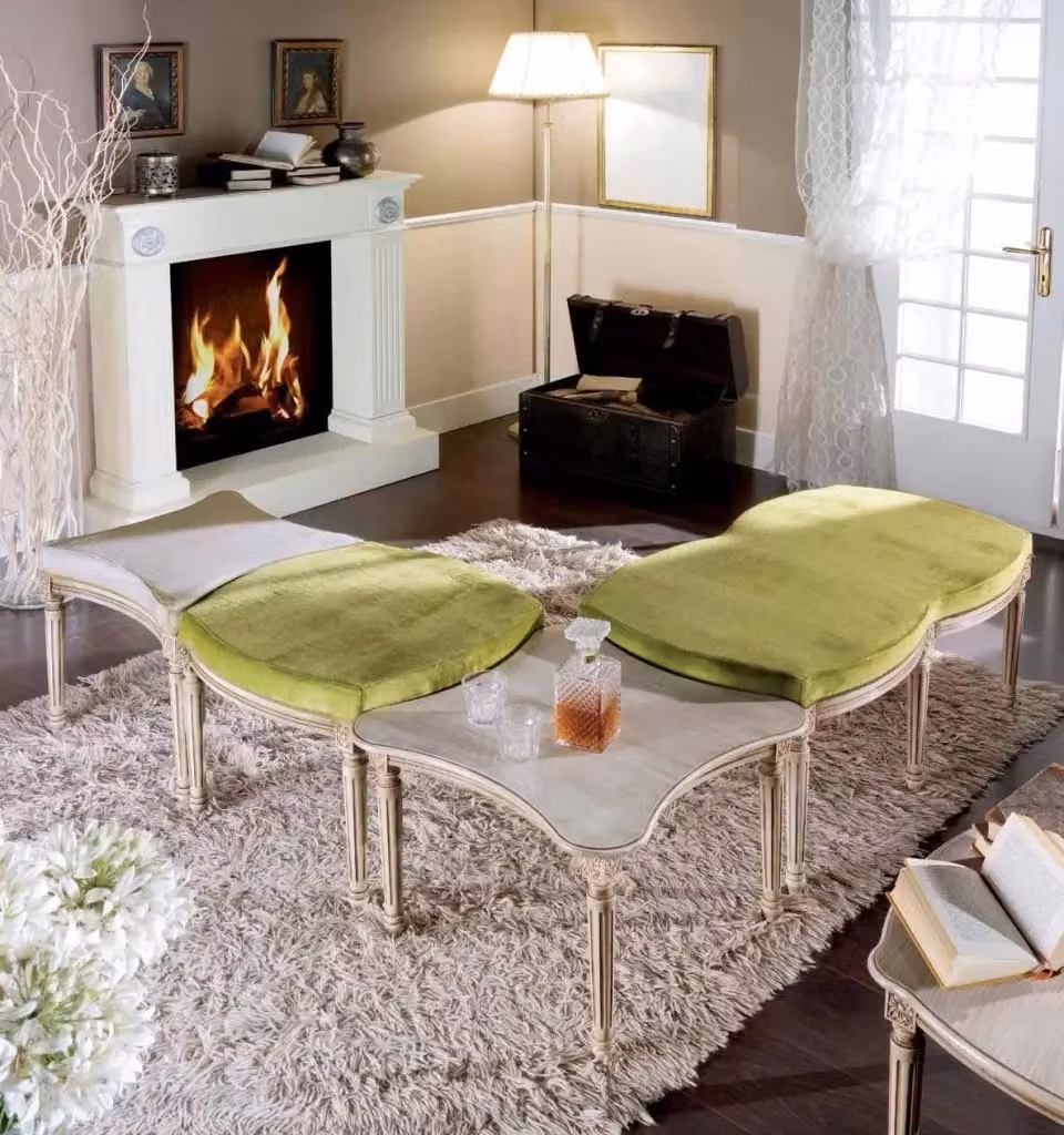 Panca imbottita in legno di faggio stile shabby chic con intagli e fregi Mobili 2G L: 97 cm, P: 58 cm, H: 51 cm – 2