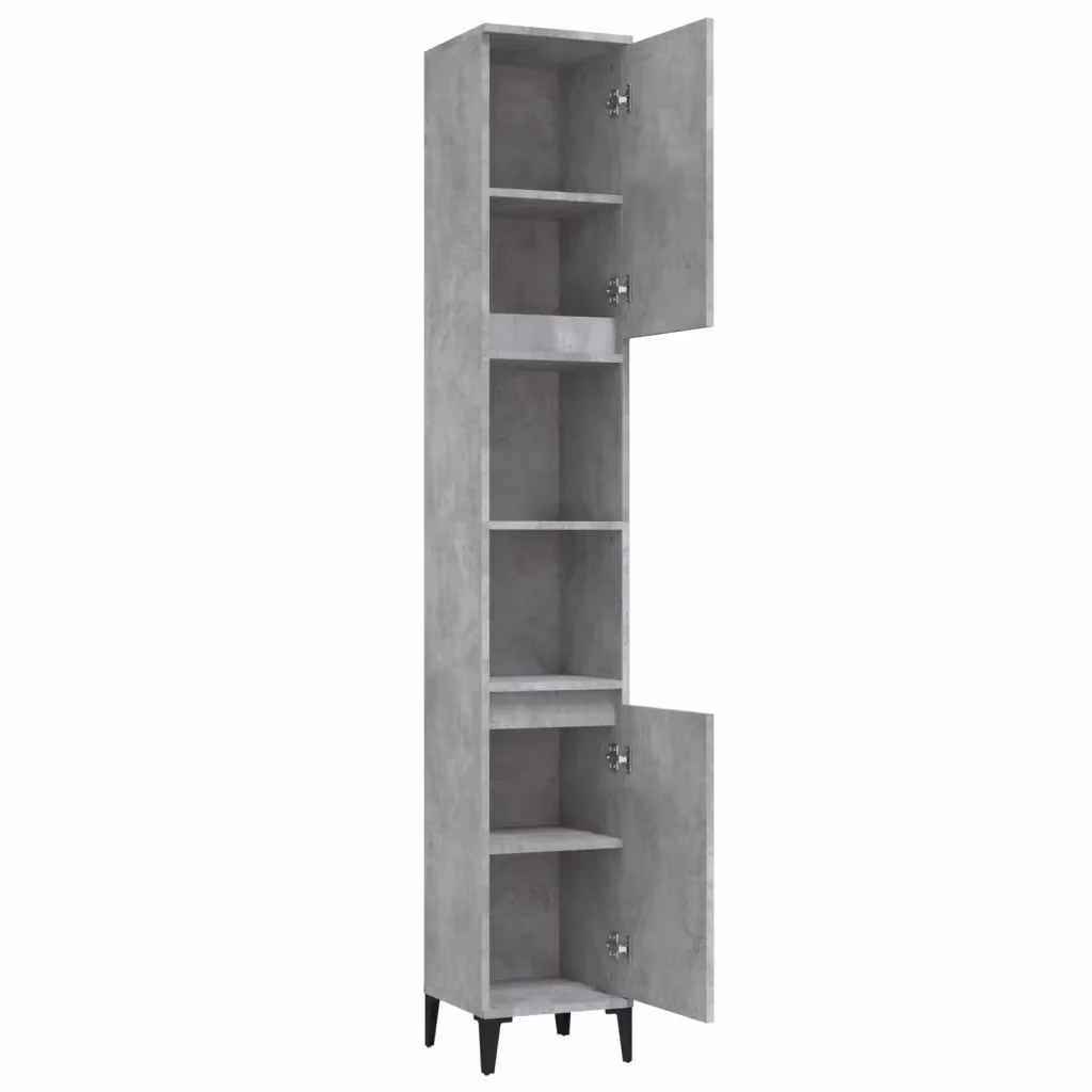 Mobiletto da bagno moderno HELLOSHOP26 in legno grigio con ante a battente e ripiani interni, L/P/H: 30 x 30 x 190 cm – 2