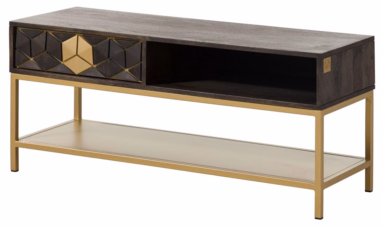 MASSIVMOEBEL24 | tavolino da salotto in legno di Mango 110x40x50 grigio scuro oliato DIAMOND #100