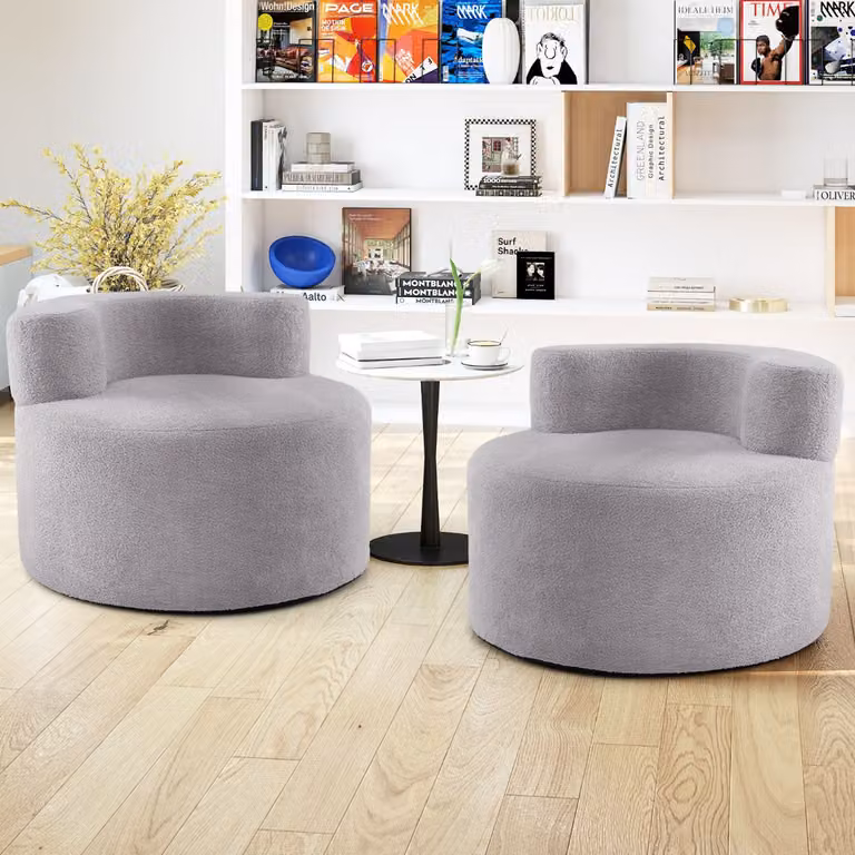 Poltrona pouf a sacco Costway a forma di luna in tessuto bouclé Grigio per la tua zona relax