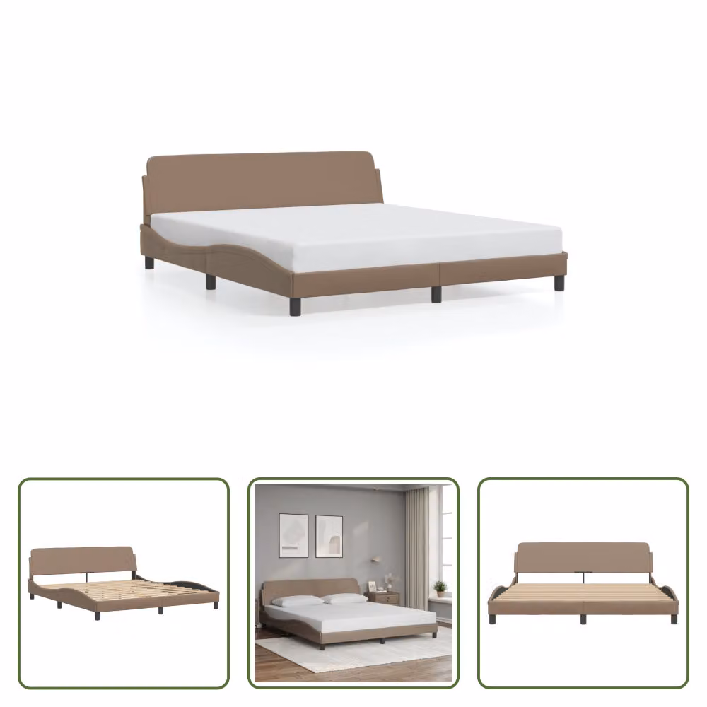 The Living Store Giroletto con testiera cappuccino-marrone 180x200 cm in ecopelle