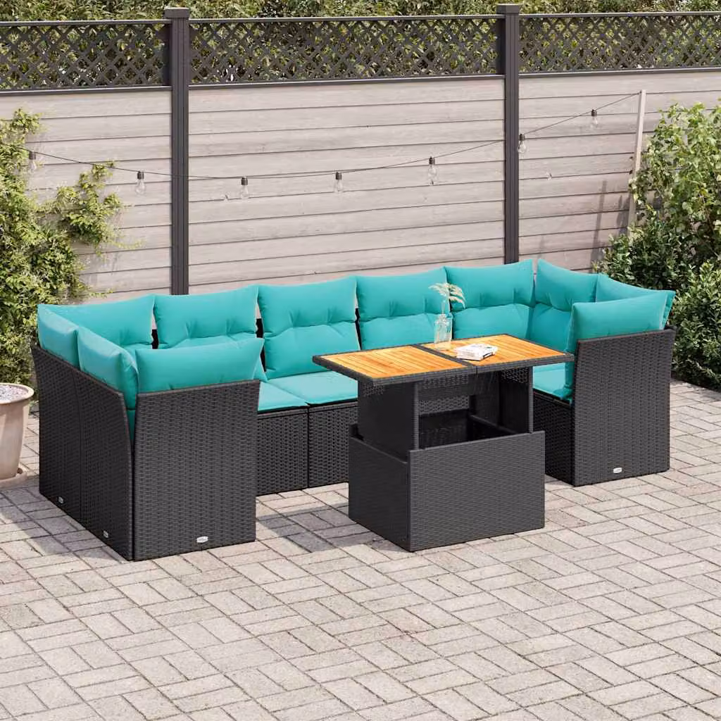 Set Divano da Giardino vidaXL 8 pz a Forma a L con Cuscini Blu e Nero in Polyrattan e Acciaio