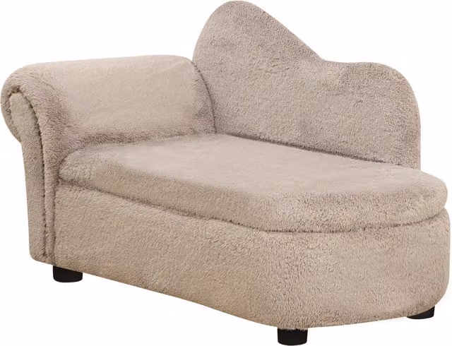 Divano rialzato per cani PawHut con spazio portaoggetti a scomparsa in legno e tessuto vellutato, L 80 cm x P 40 cm x H 46 cm, Beige