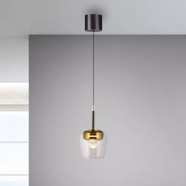 Q-Smart-Home Paul Neuhaus Lampada a sospensione SMART LED Q-Kon color oro Ø 21 cm Q-Kon, dimmerabile, Ottone / Oro, Soggiorno / Sala da pranzo, Vetro, Moderno