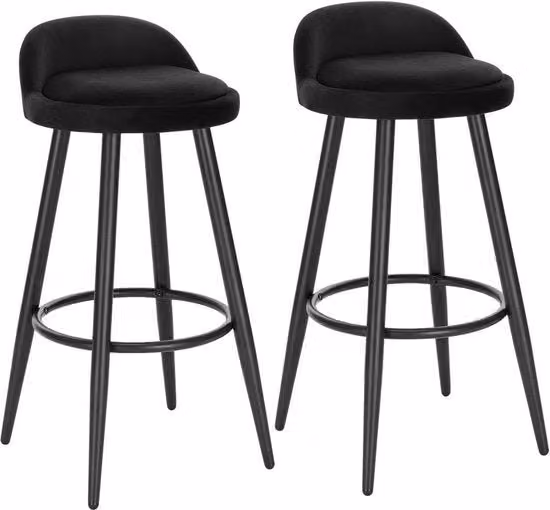Set di 2 Sedili da Cucina con Schienale - Nero - Con Schienale - Sedili Ergonomici - Altezza 69cm