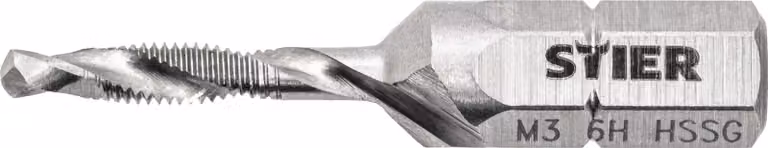 STIER Punta combinata M3 DIN 3126 HSS-G 1/4" codolo esagonale destro Maschietto a taglio singolo per foro passante