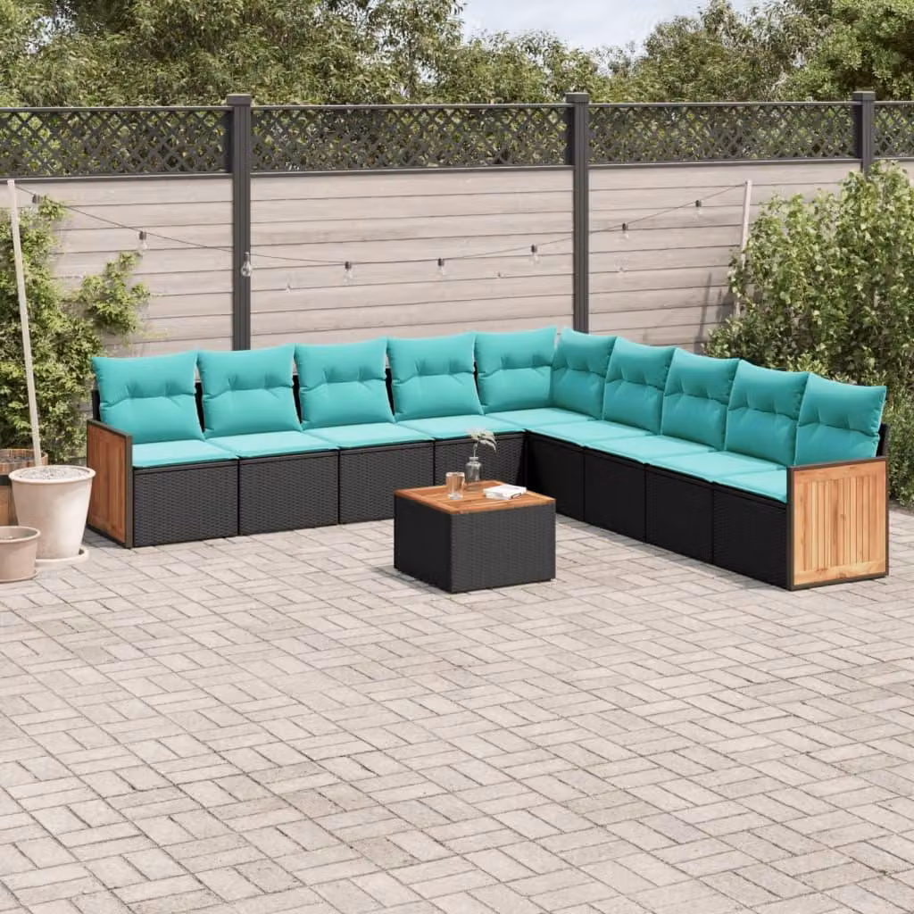 Maison Exclusive - Set da giardino 10 pezzi con cuscini, polyrattan nero