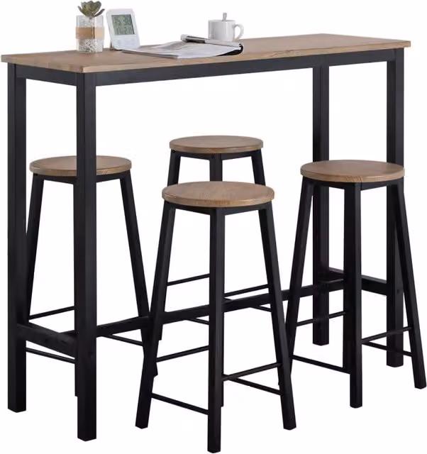 Set Bancone Bar con Tavolo e 4 Sgabelli SOBUY Stile Industrial, Colore Nero e Marrone, L/P/H: 120 x 40 x 100 cm – 1