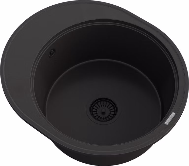 Granitan - Lavello in granito - Lavello da cucina - Nero - con piano sgocciolatoio - rotondo - Lavello