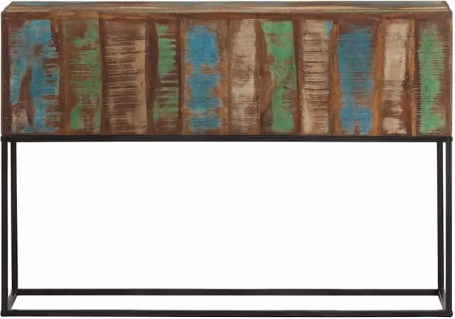 Tavolo Consolle 110x30x75cm Legno Massello di Recupero e Ferro 376068
