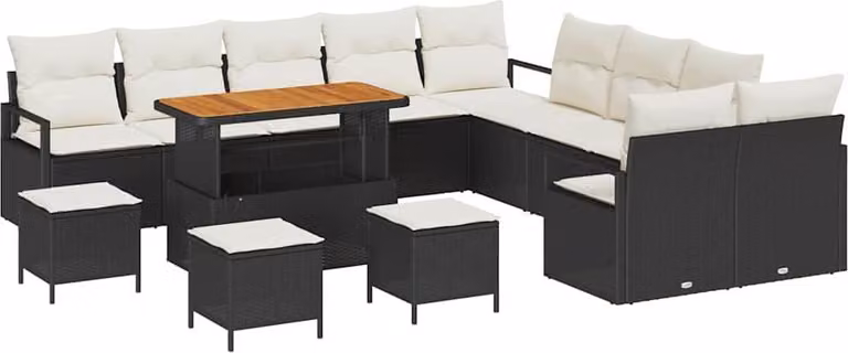 Set Divano da Giardino con cuscino 14 pcs Nero polyrattan
