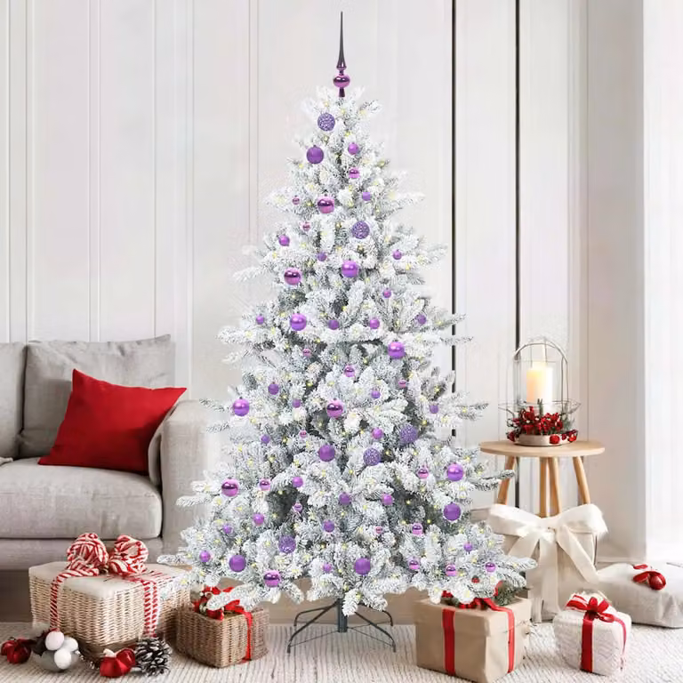 Albero di Natale Artificiale Moderno vidaXL Bianco con Luci LED Warm White e Rami Pieghevoli in PVC e Metallo