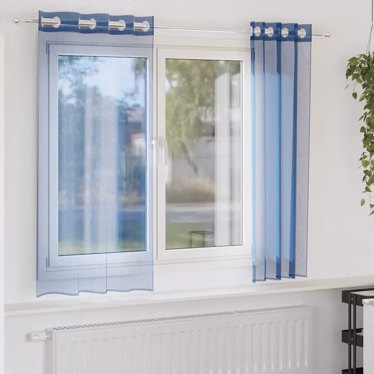 Set di 2 tende in voile semi-trasparenti vidaXL con occhielli, colore blu, L: 175 cm, H: 140 cm
