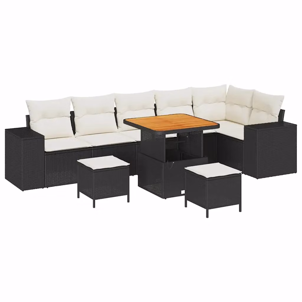 Set Divano da Giardino vidaXL 9 Pezzi con Cuscini Nero e Beige per 6 Persone – 2